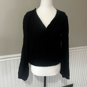 Free People Check On It Wrap Gauzy Fabric Black Top